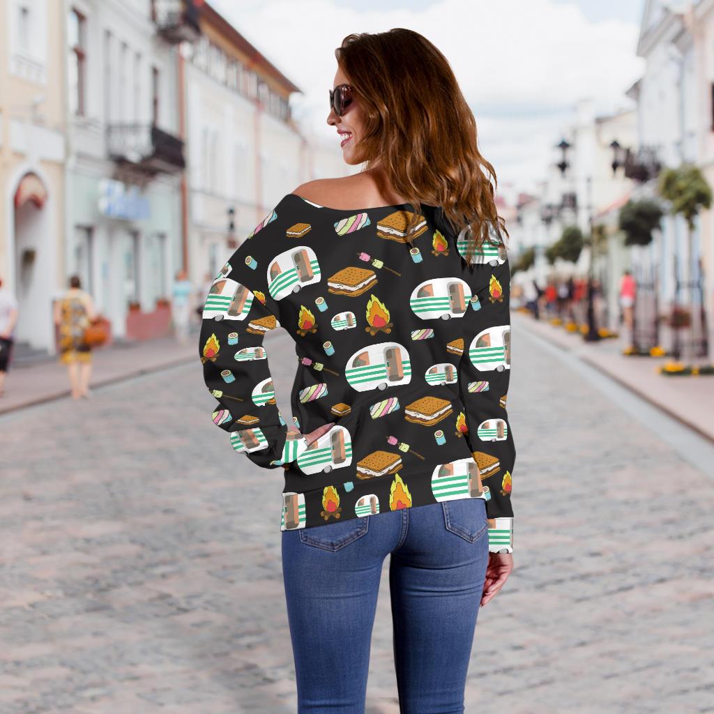 Camper marshmallow Camping Design Print Off Shoulder Sweatshirt