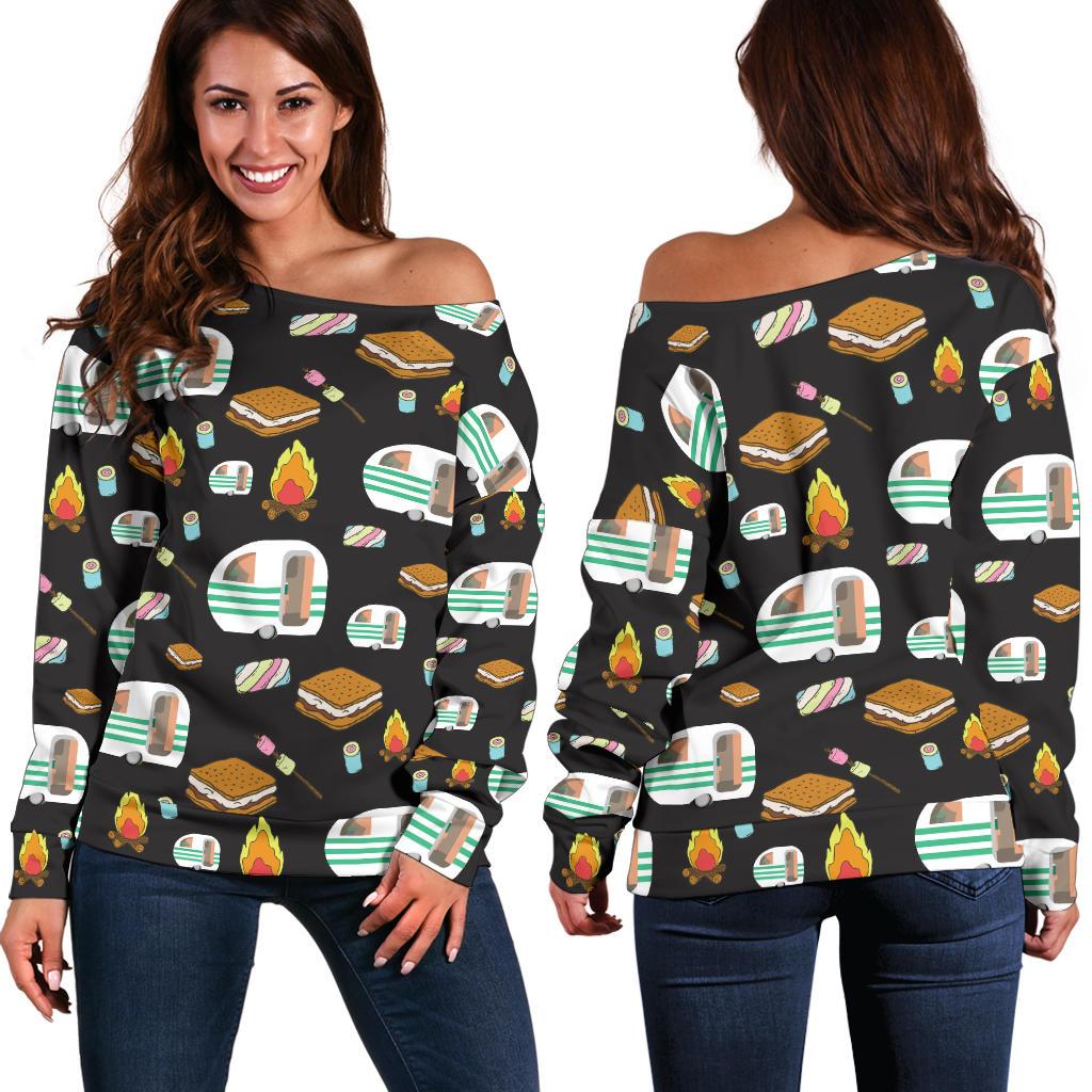 Camper marshmallow Camping Design Print Off Shoulder Sweatshirt