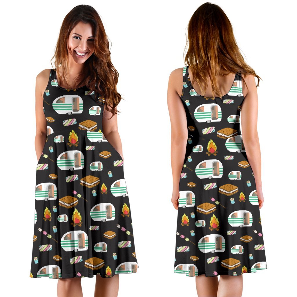 Camper Marshmallow Camping Design Print Sleeveless Dress