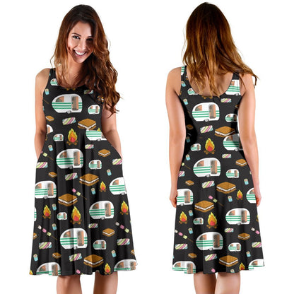 Camper Marshmallow Camping Design Print Sleeveless Dress