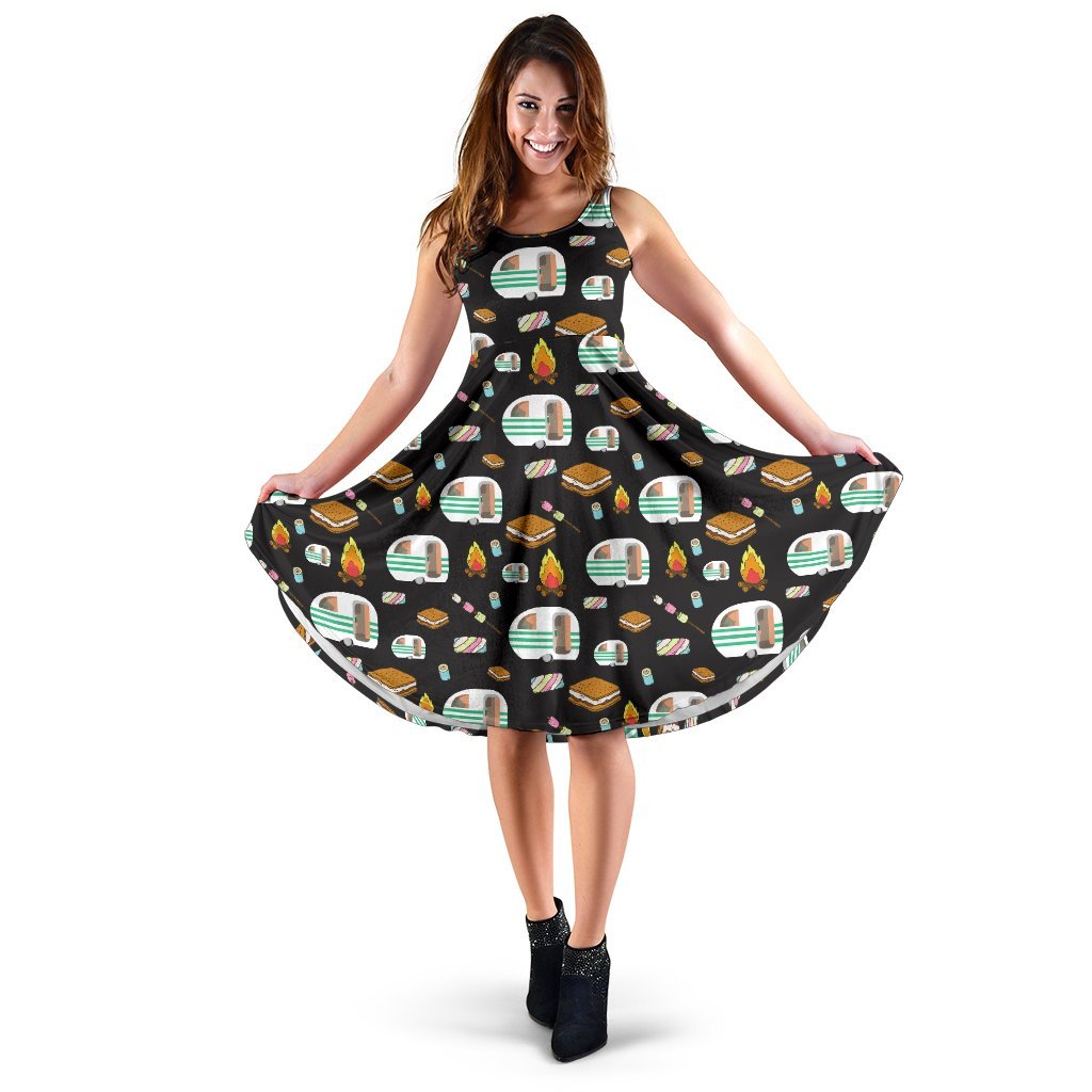 Camper Marshmallow Camping Design Print Sleeveless Dress