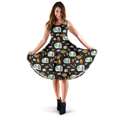 Camper Marshmallow Camping Design Print Sleeveless Dress
