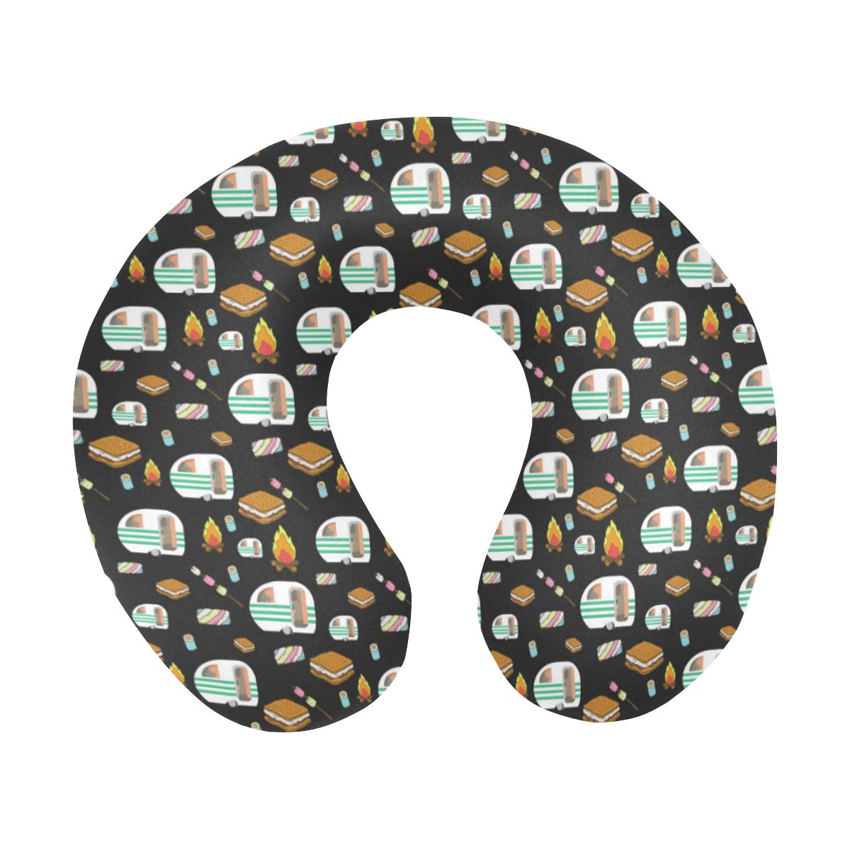 Camper marshmallow Camping Design Print U-Shaped Travel Neck Pillow-JTAMIGO.COM