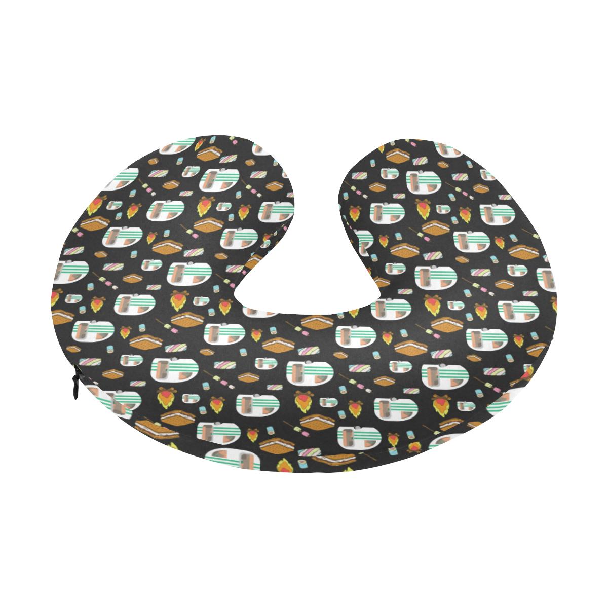 Camper marshmallow Camping Design Print U-Shaped Travel Neck Pillow-JTAMIGO.COM