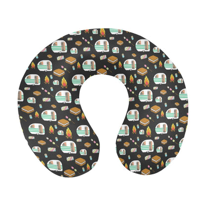 Camper marshmallow Camping Design Print U-Shaped Travel Neck Pillow-JTAMIGO.COM