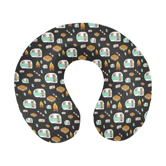 Camper marshmallow Camping Design Print U-Shaped Travel Neck Pillow-JTAMIGO.COM