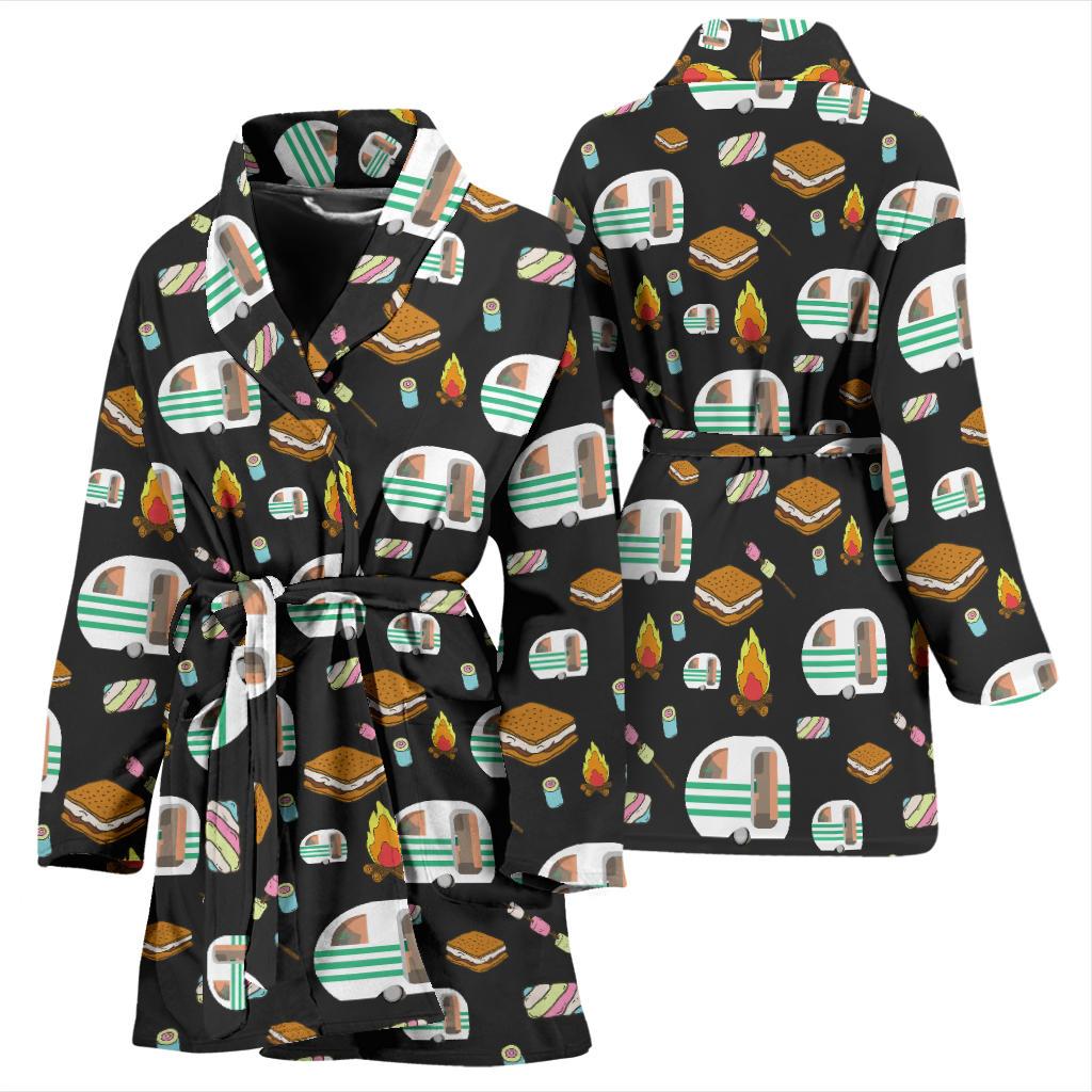 Camper marshmallow Camping Design Print Women Bath Robe-JTAMIGO.COM