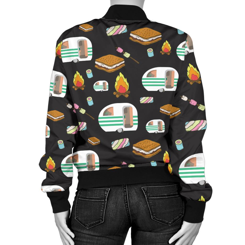 Camper Marshmallow Camping Design Print Women Casual Bomber Jacket