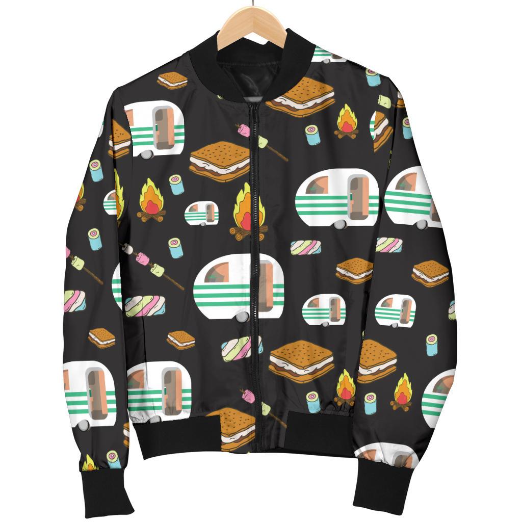 Camper Marshmallow Camping Design Print Women Casual Bomber Jacket