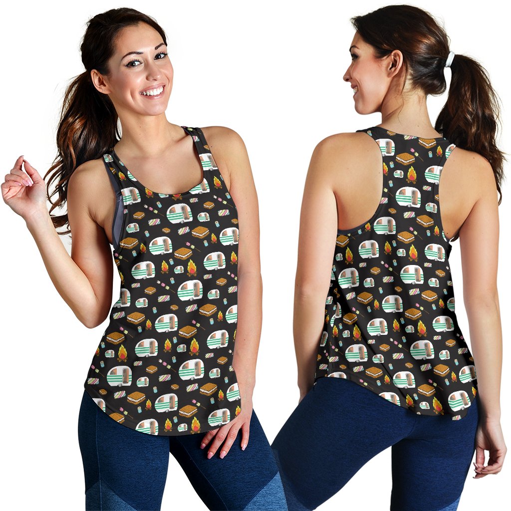 Camper Marshmallow Camping Design Print Women Racerback Tank Top