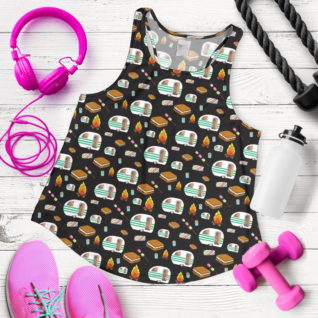 Camper Marshmallow Camping Design Print Women Racerback Tank Top