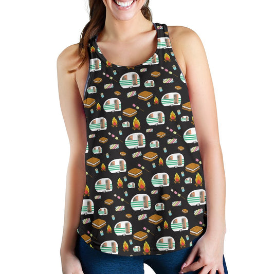 Camper Marshmallow Camping Design Print Women Racerback Tank Top