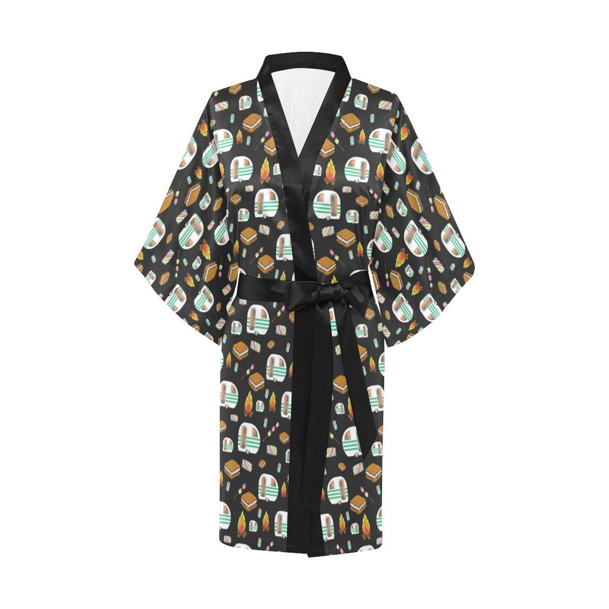 Camper marshmallow Camping Design Print Women Short Kimono Robe