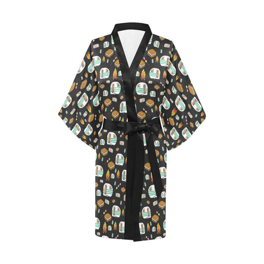 Camper marshmallow Camping Design Print Women Short Kimono Robe