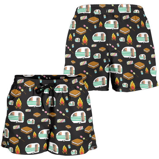 Camper marshmallow Camping Design Print Women Shorts-JTAMIGO.COM