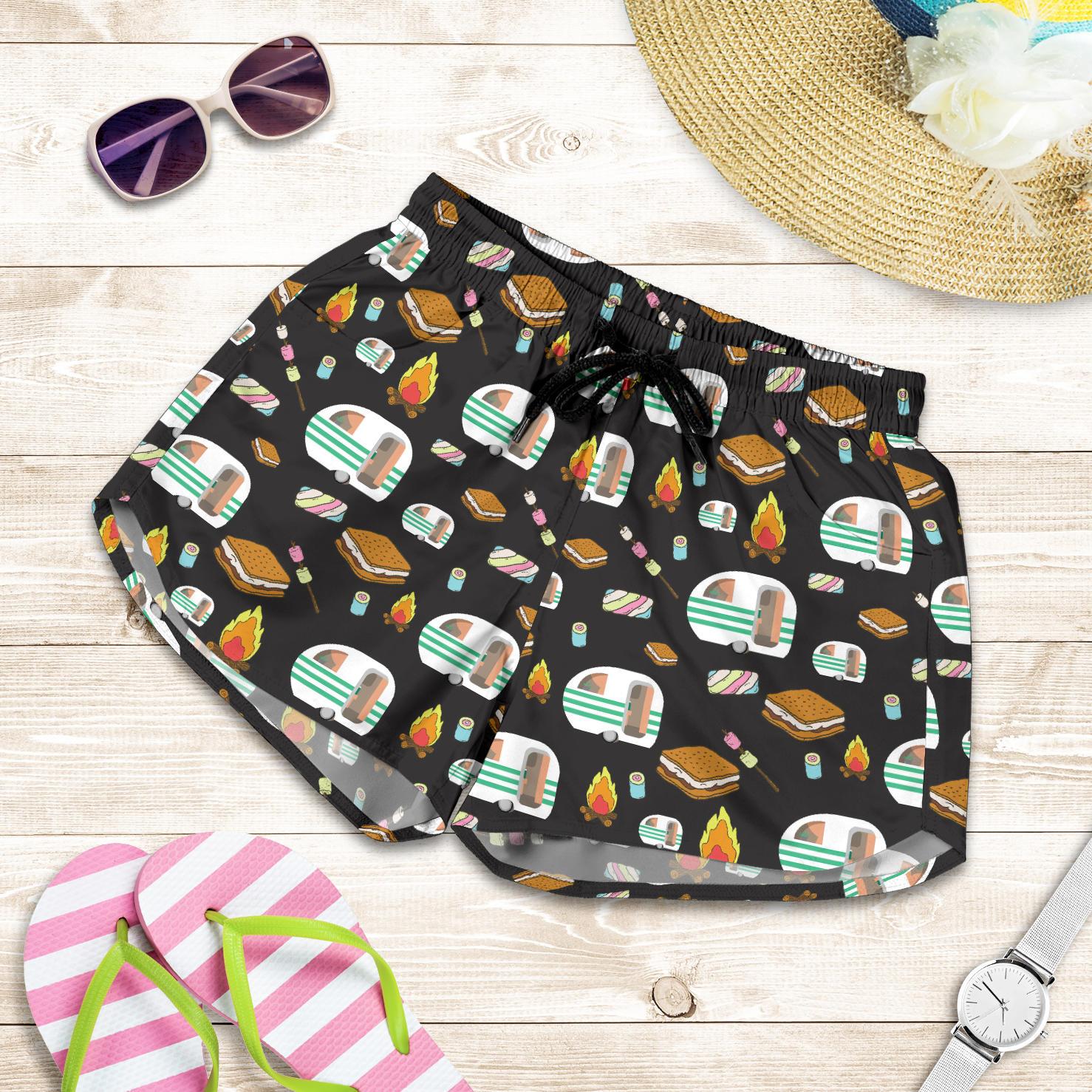 Camper marshmallow Camping Design Print Women Shorts-JTAMIGO.COM