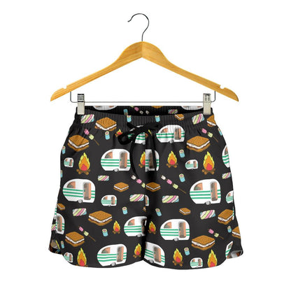 Camper marshmallow Camping Design Print Women Shorts-JTAMIGO.COM