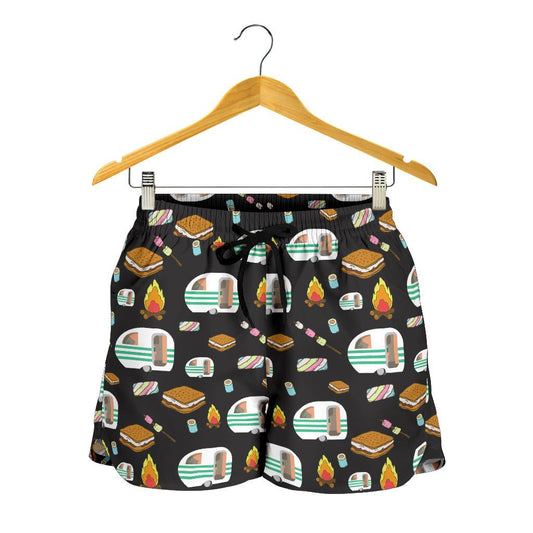 Camper marshmallow Camping Design Print Women Shorts-JTAMIGO.COM