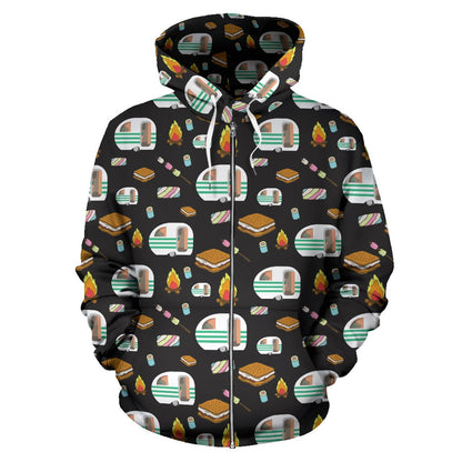 Camper marshmallow Camping Design Print Zip Up Hoodie