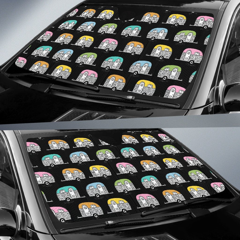 Camper Pattern Camping Themed No 2 Print Car Sun Shade For Windshield