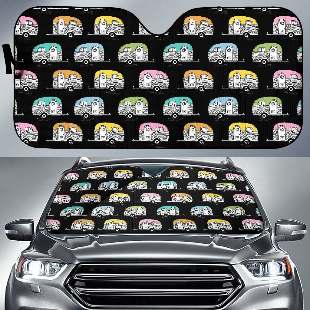Camper Pattern Camping Themed No 2 Print Car Sun Shade For Windshield