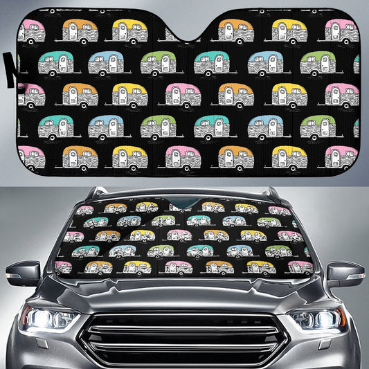 Camper Pattern Camping Themed No 2 Print Car Sun Shade For Windshield