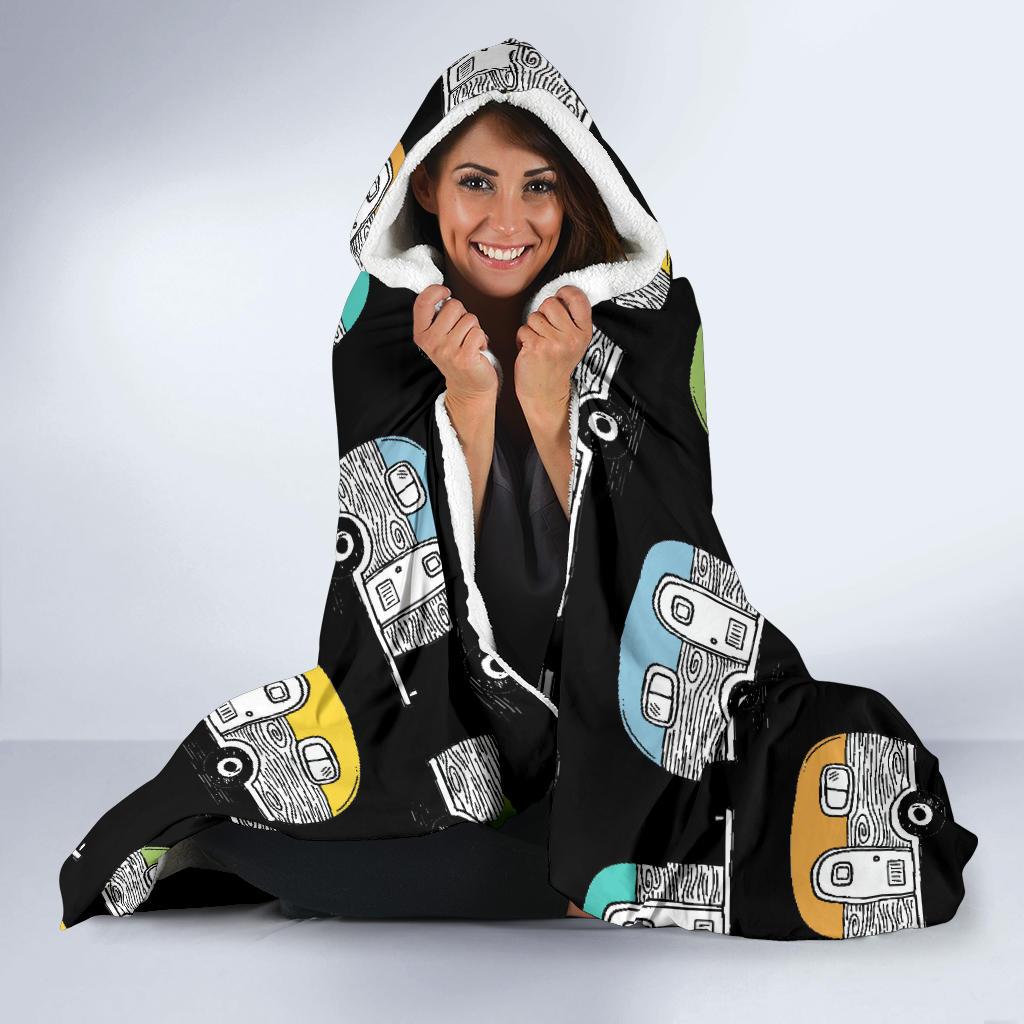 Camper Pattern Camping Themed No 2 Print Hooded Blanket-JTAMIGO.COM