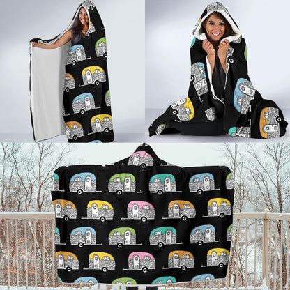 Camper Pattern Camping Themed No 2 Print Hooded Blanket-JTAMIGO.COM