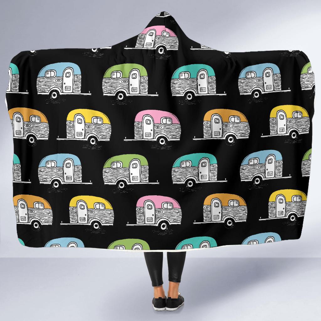 Camper Pattern Camping Themed No 2 Print Hooded Blanket-JTAMIGO.COM