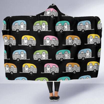 Camper Pattern Camping Themed No 2 Print Hooded Blanket-JTAMIGO.COM