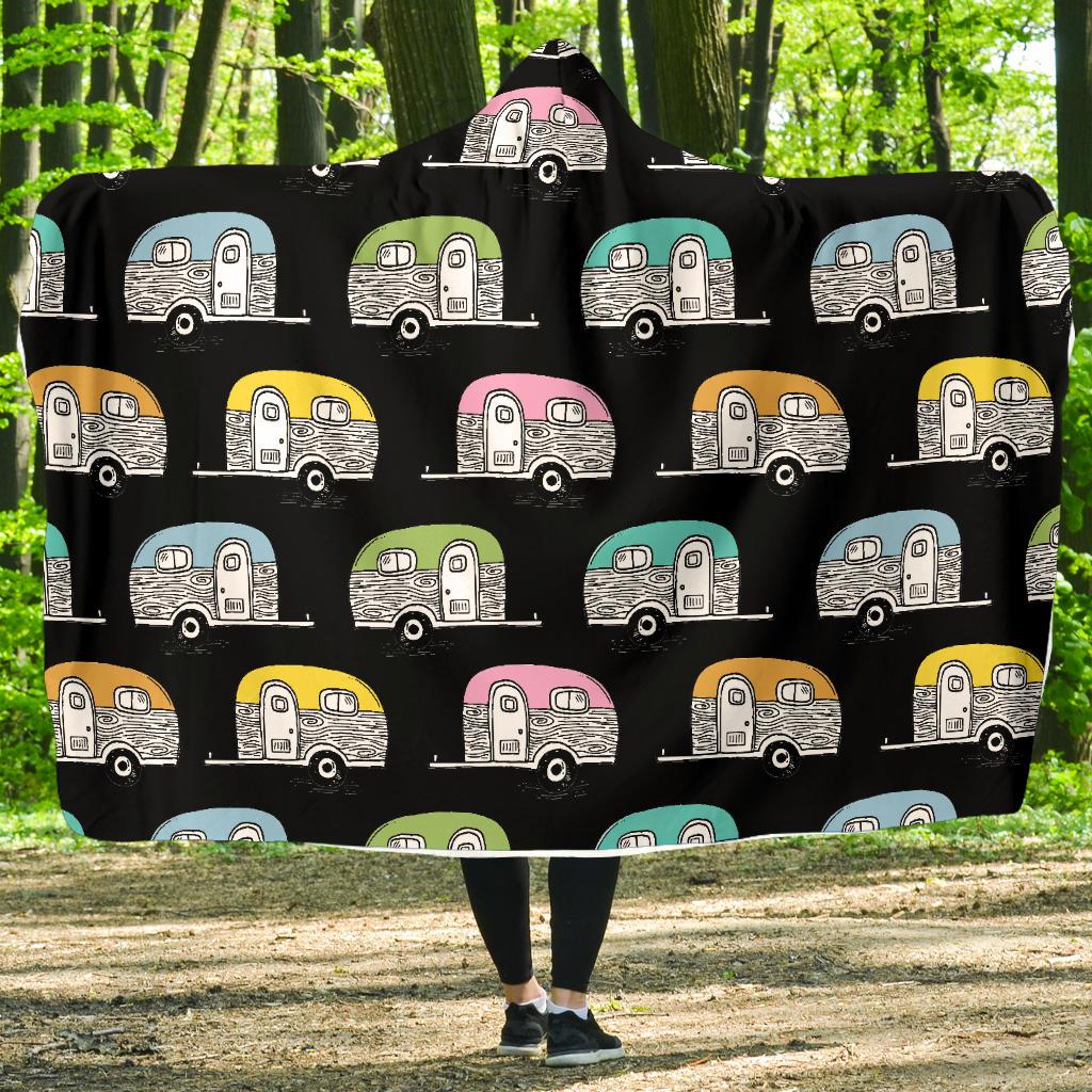 Camper Pattern Camping Themed No 2 Print Hooded Blanket-JTAMIGO.COM