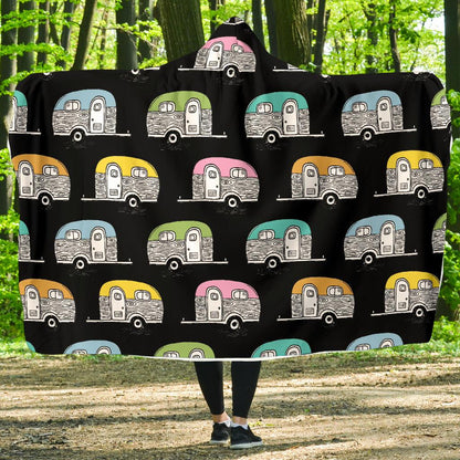 Camper Pattern Camping Themed No 2 Print Hooded Blanket-JTAMIGO.COM