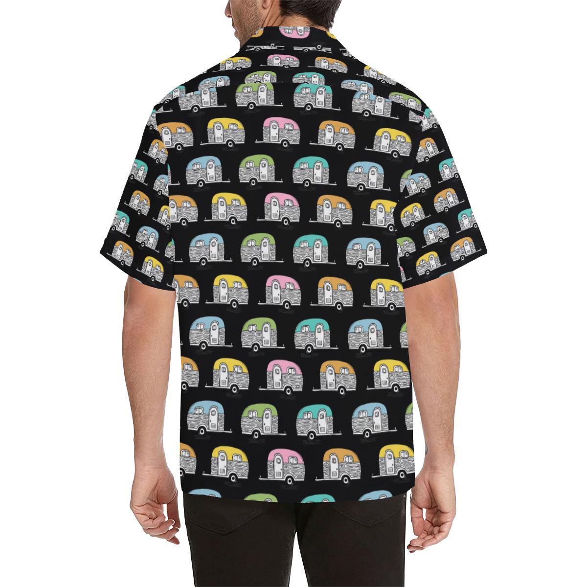 Camper Pattern Camping Themed No 2 Print Men Aloha Hawaiian Shirt