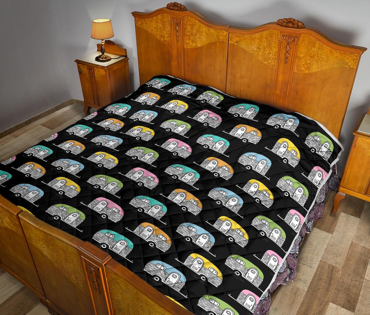 Camper Pattern Camping Themed No 2 Print Premium Quilt-JTAMIGO.COM