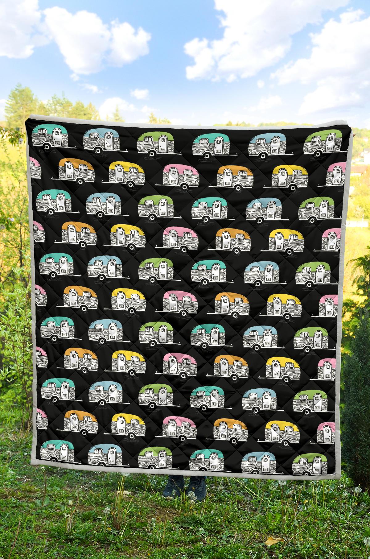 Camper Pattern Camping Themed No 2 Print Premium Quilt-JTAMIGO.COM