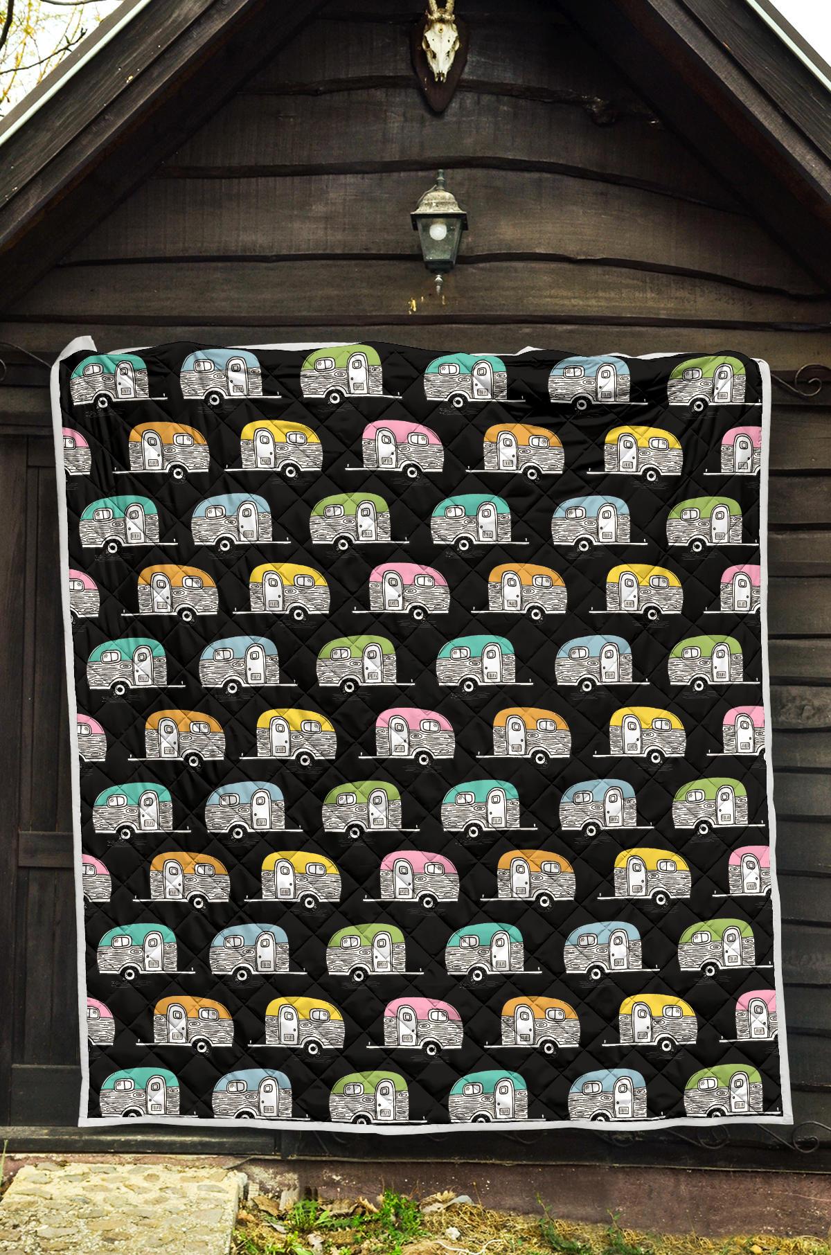 Camper Pattern Camping Themed No 2 Print Premium Quilt-JTAMIGO.COM