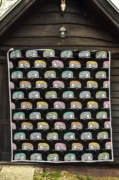 Camper Pattern Camping Themed No 2 Print Premium Quilt-JTAMIGO.COM