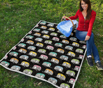 Camper Pattern Camping Themed No 2 Print Premium Quilt-JTAMIGO.COM