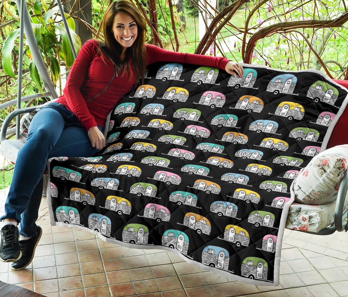 Camper Pattern Camping Themed No 2 Print Premium Quilt-JTAMIGO.COM