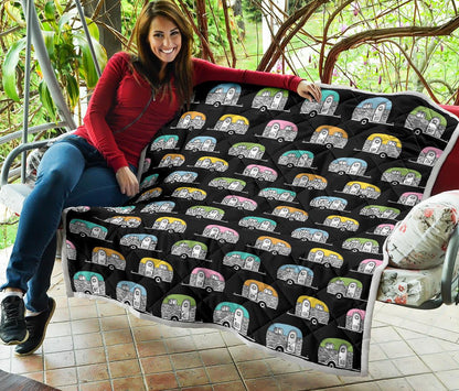 Camper Pattern Camping Themed No 2 Print Premium Quilt-JTAMIGO.COM