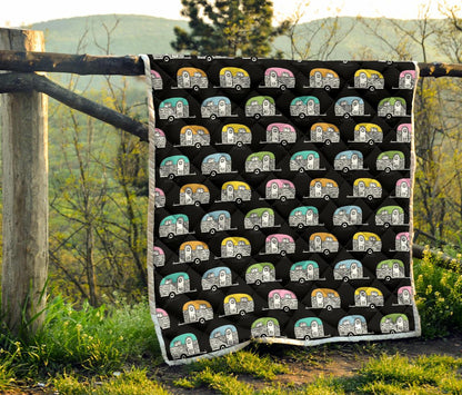 Camper Pattern Camping Themed No 2 Print Premium Quilt-JTAMIGO.COM