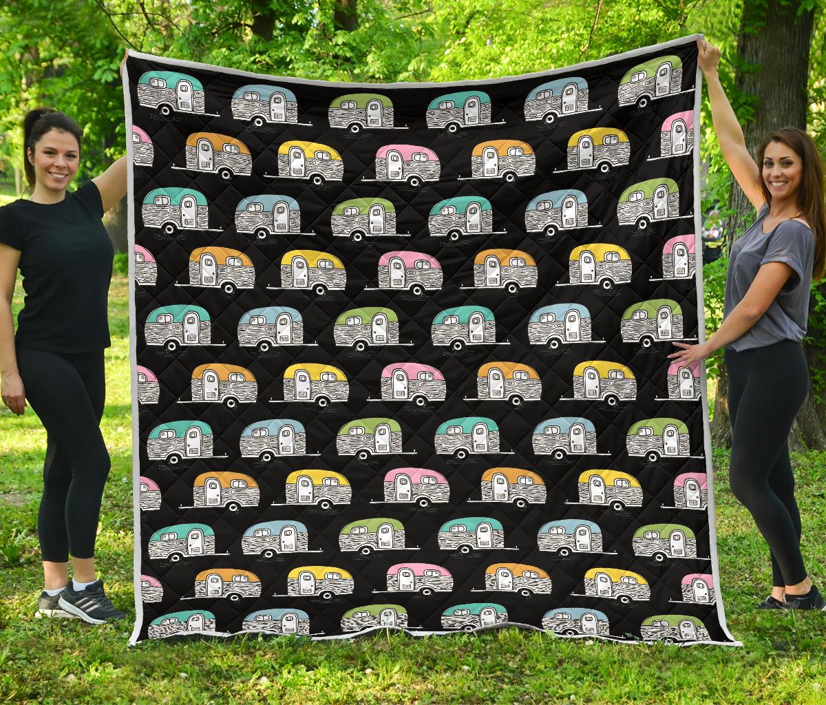Camper Pattern Camping Themed No 2 Print Premium Quilt-JTAMIGO.COM