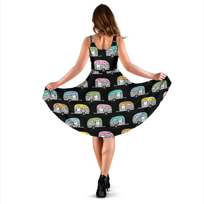 Camper Pattern Camping Themed No 2 Print Sleeveless Dress