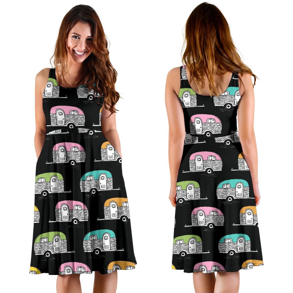 Camper Pattern Camping Themed No 2 Print Sleeveless Dress