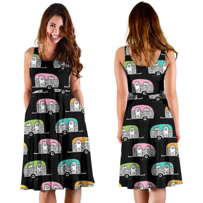 Camper Pattern Camping Themed No 2 Print Sleeveless Dress