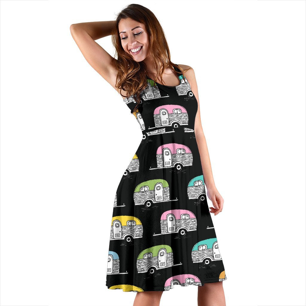 Camper Pattern Camping Themed No 2 Print Sleeveless Dress