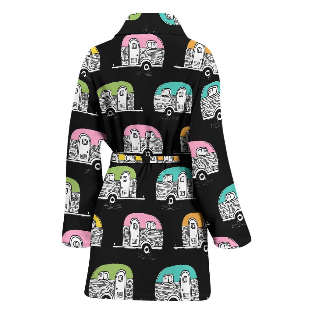 Camper Pattern Camping Themed No 2 Print Women Bath Robe-JTAMIGO.COM