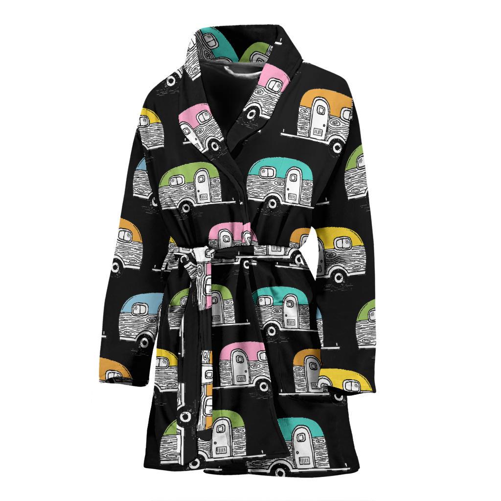 Camper Pattern Camping Themed No 2 Print Women Bath Robe-JTAMIGO.COM