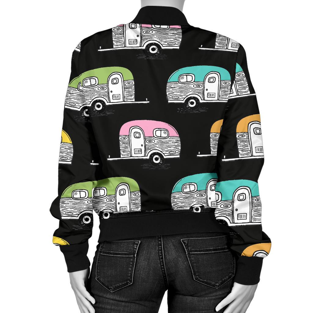 Camper Pattern Camping Themed No 2 Print Women Casual Bomber Jacket