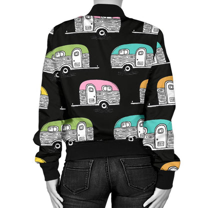 Camper Pattern Camping Themed No 2 Print Women Casual Bomber Jacket